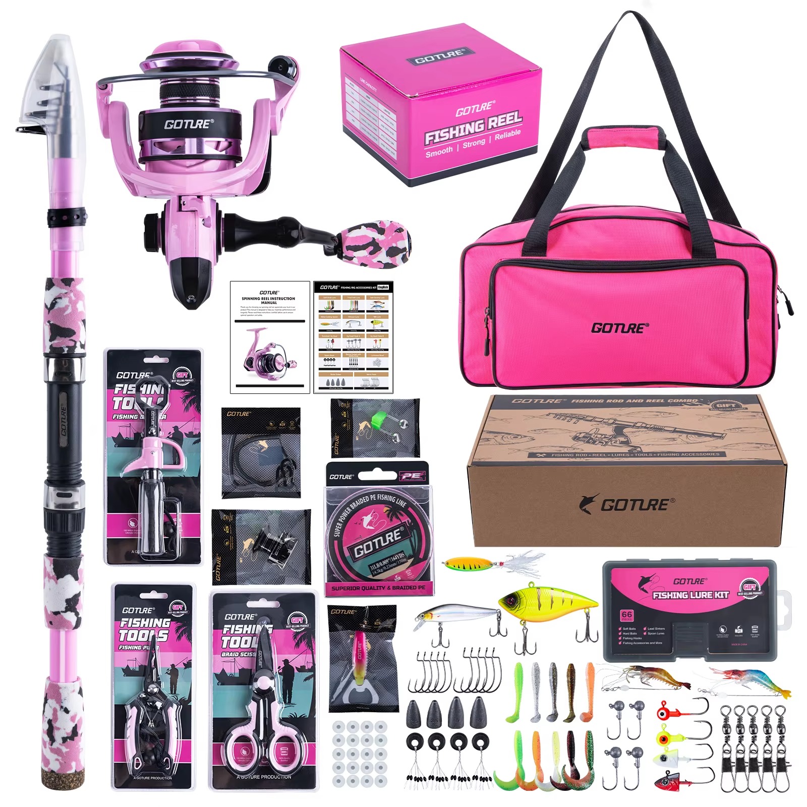 Goture Pink Fishing Rod and Re - Fishing Lure Spinner recensie en prijs